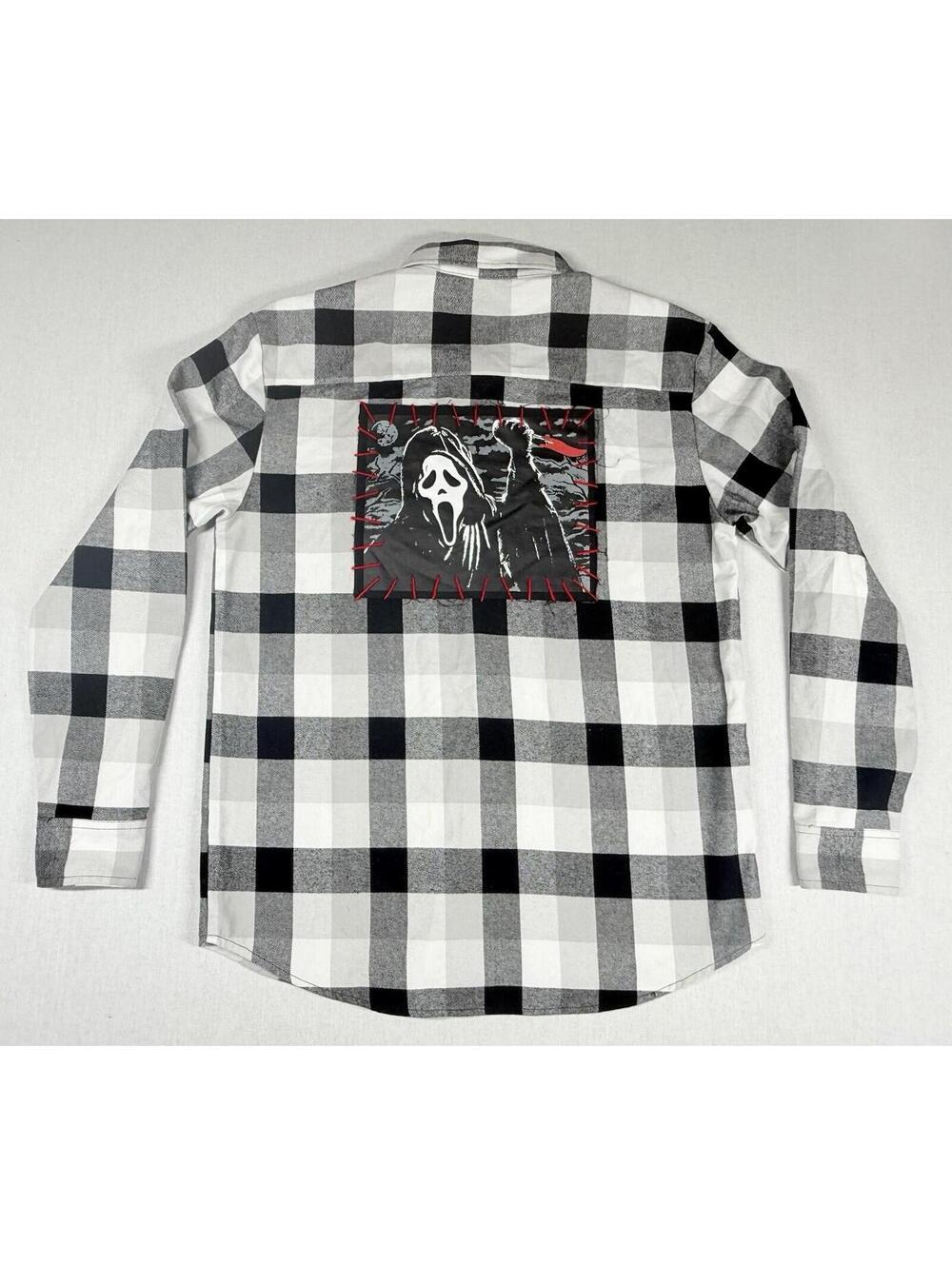 Ghost Face Flannel Men's Sz M Black/White Plaid Shirt Halloween‎ Scream Horror